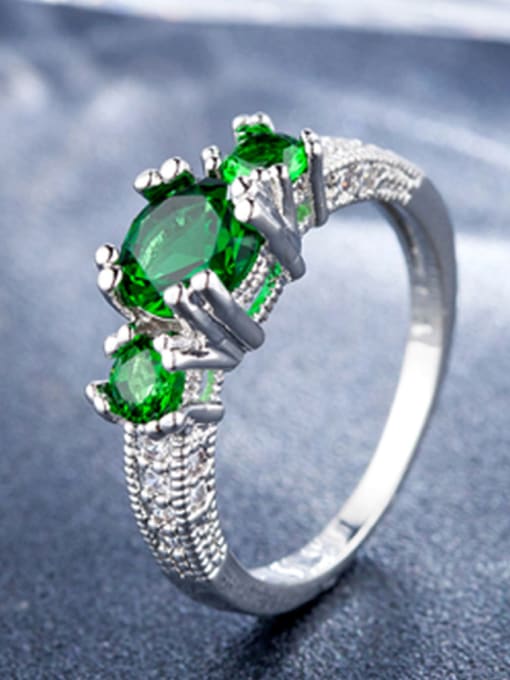 Green Diamond Engagement Zircons White Gold Plated Women Ring