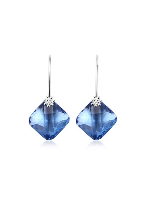 Platinum All-match Blue Square Shaped Glass Stone Drop Earrings