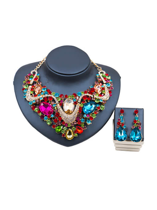multicolor 2 Statement Glass Rhinestones Two Pieces Jewelry Set
