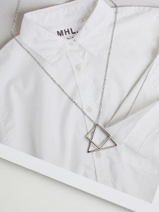 DAKA Simple Hollow Triangle Square Combined Silver Women Necklace 1