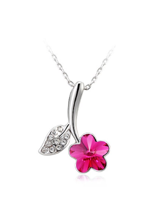 hot pink Fashion Leaf Flowery Austria Crystal Necklace