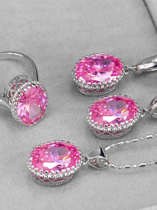 PINK Ring 6 Yards High Quality Oval Zircon Two Pieces Jewelry Set