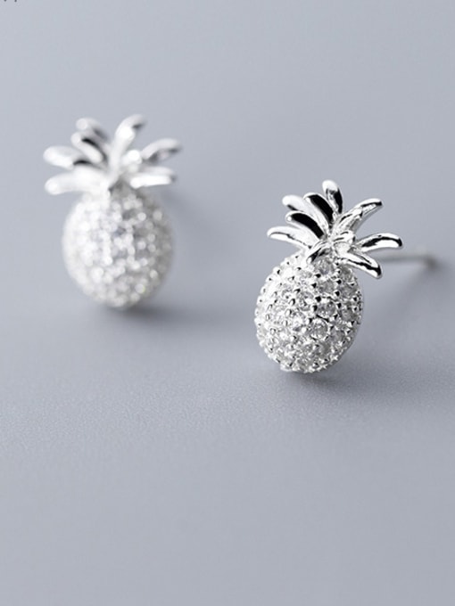 Rosh 925 Sterling Silver With Platinum Plated Cute Friut Pineapple Stud Earrings 1