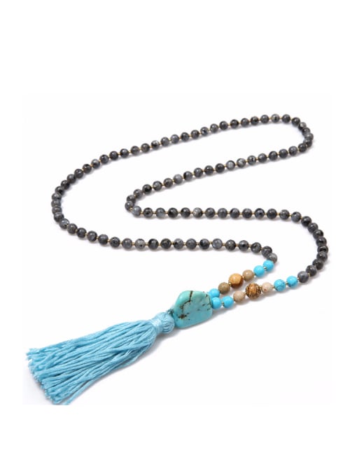 N6034-A Shining Natural Stones Cloth' Accessories Tassel Necklace