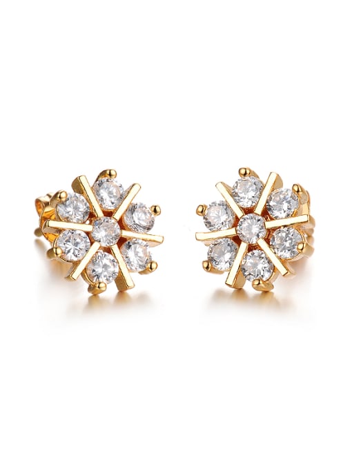 Open Sky Fashion Snowflake Zircon Gold Plated Stud Earrings 0