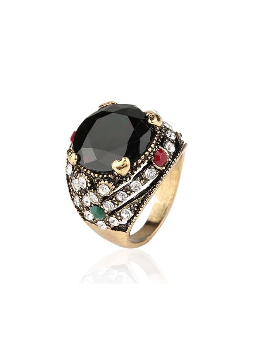 Gujin Retro style Black Round Resin stone Crystals Alloy Ring