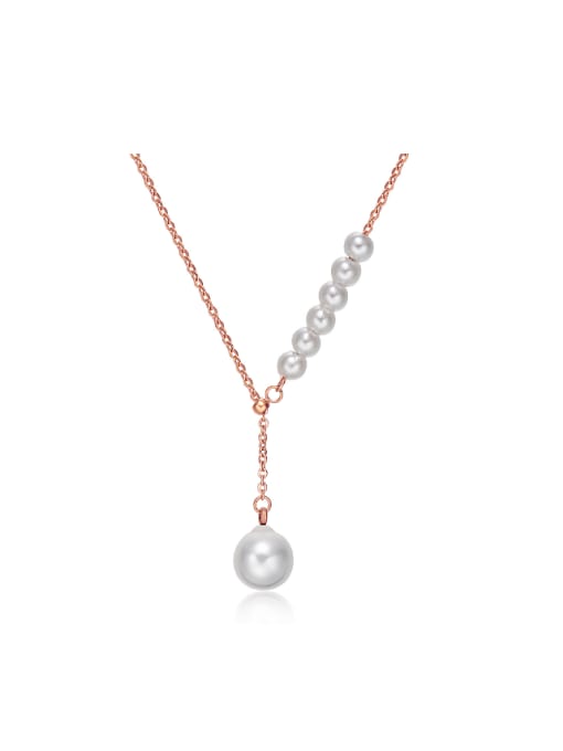 Open Sky Simple Artificial Pearls Rose Gold Plated Titanium Necklace 0