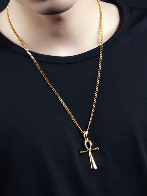 Open Sky Stainless Steel With Gold Plated Personality Ancient Egypt Cross Necklaces 1