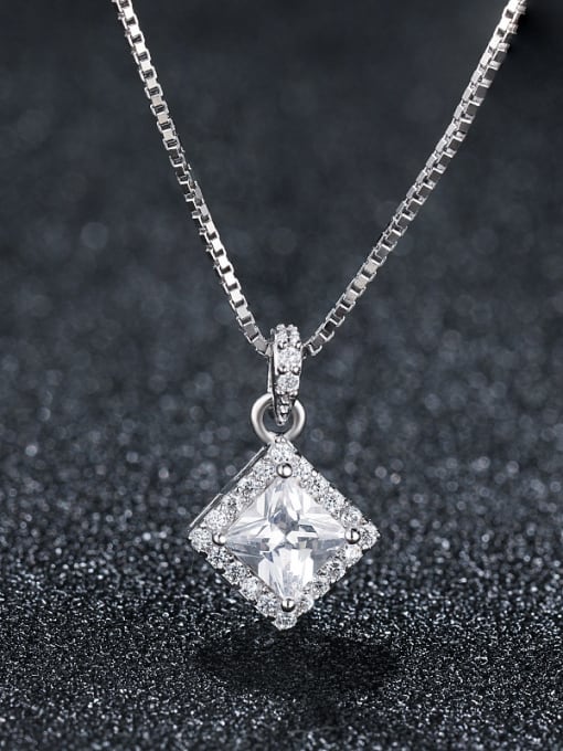sliver 925 Sterling Silver With Platinum Plated Simplistic Square Necklaces