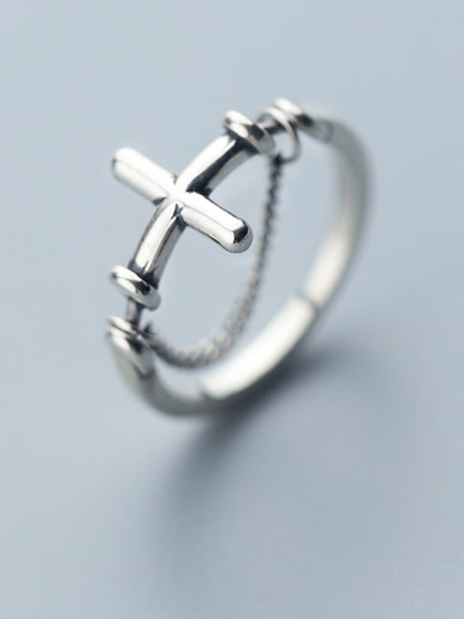 Rosh 925 Sterling Silver With Chain Vintage Cross Band Rings 1
