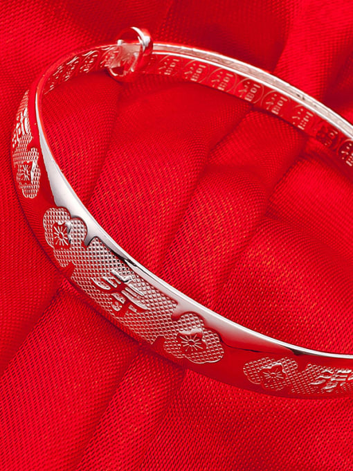 JIUQIAN Ethnic style 999 Silver Chinese Characters-etched Adjustable Bangle 1