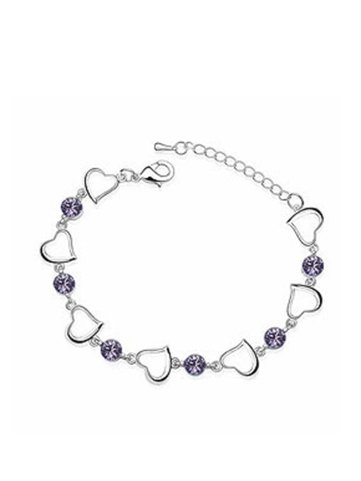 purple Simple Hollow Heart Cubic austrian Crystals Alloy Bracelet