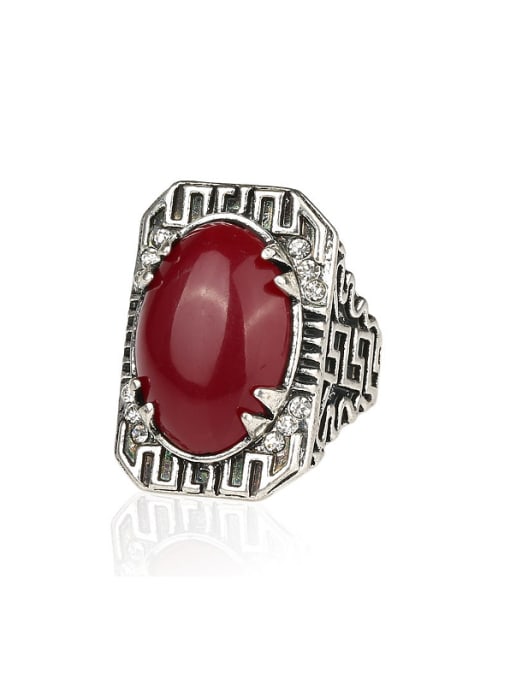 Gujin Retro style Oval Resin stone Carved Alloy Ring