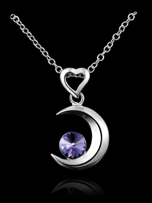 SANTIAGO Fashion Heart Moon Cubic Crystal 925 Sterling Silver Pendant