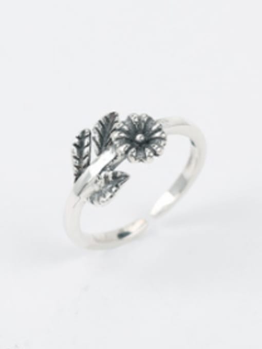 Peng Yuan Retro Flower Leaf Silver Opening Ring 0