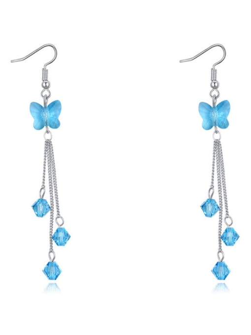 blue Fashion austrian Crystals Butterfly Platinum Plated Earrings
