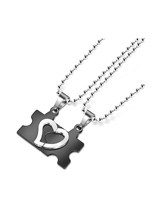 RANSSI Black Puzzle Heart-shaped Lovers Necklace 0