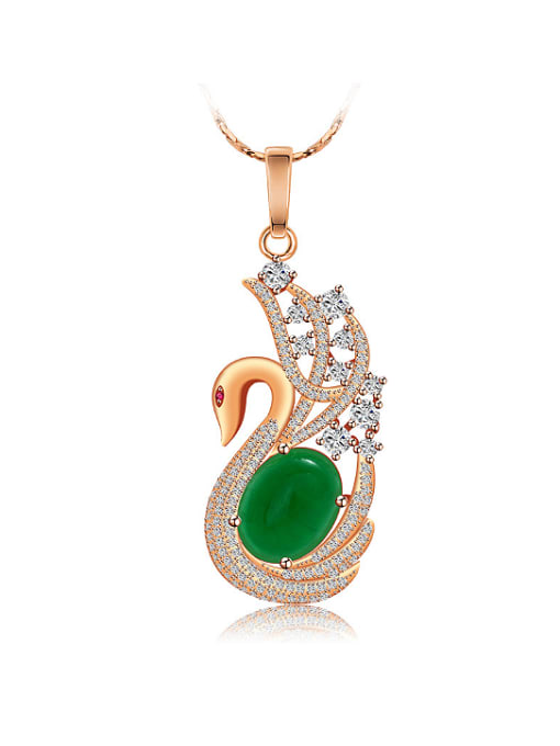 green Copper Alloy Rose Gold Plated Creative Swan Zircon Necklace