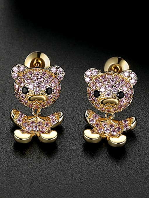 purple-T04F19 Copper With Gold Plated Delicate Animal Bear Drop Earrings