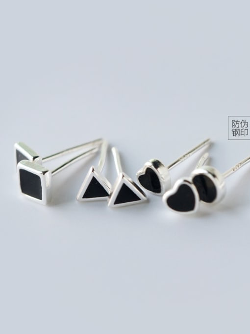 Rosh 925 Sterling Silver With Silver Plated Simplistic Geometric  star heart round Stud Earrings 2