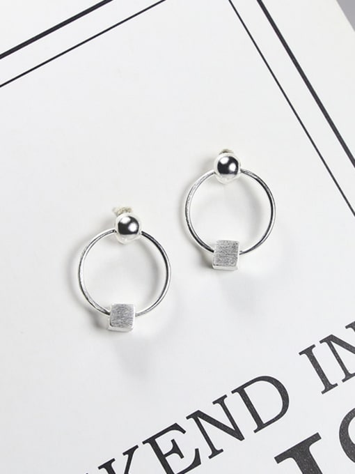 Peng Yuan Simple Hollow Round Tiny Cube 925 Silver Stud Earrings 0