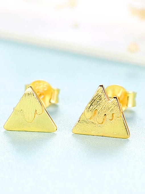 gold 925 Sterling Silver With Glossy  Simplistic Asymmetry Triangle Stud Earrings