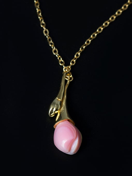 SILVER MI Magnolia Flower Clavicle Necklace