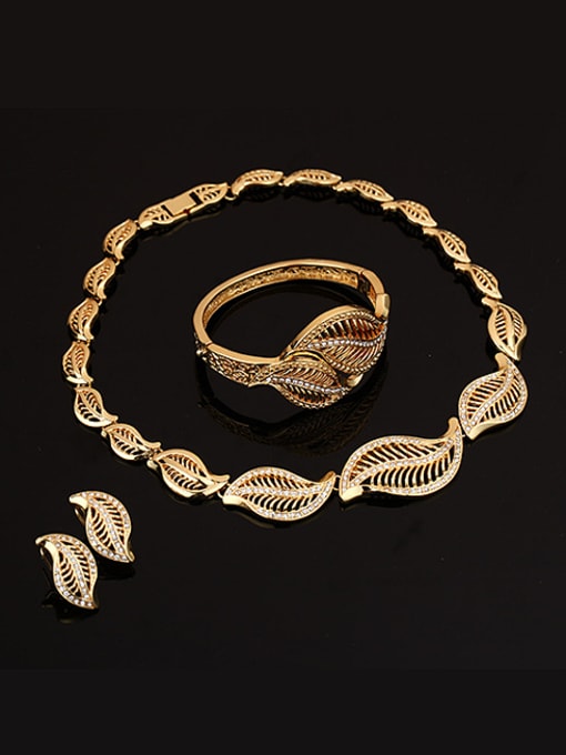 BESTIE 2018 Alloy Imitation-gold Plated Fashion Rhinestones Leaves-shaped Four Pieces Jewelry Set 1
