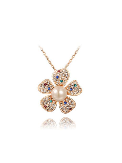 Rose Gold Fashion Flower Shaped Artificial Pearl Pendant