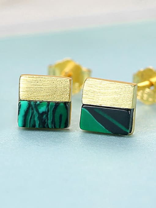 gold-24C11 925 Sterling Silver With Acrylic  Simplistic Square Stud Earrings
