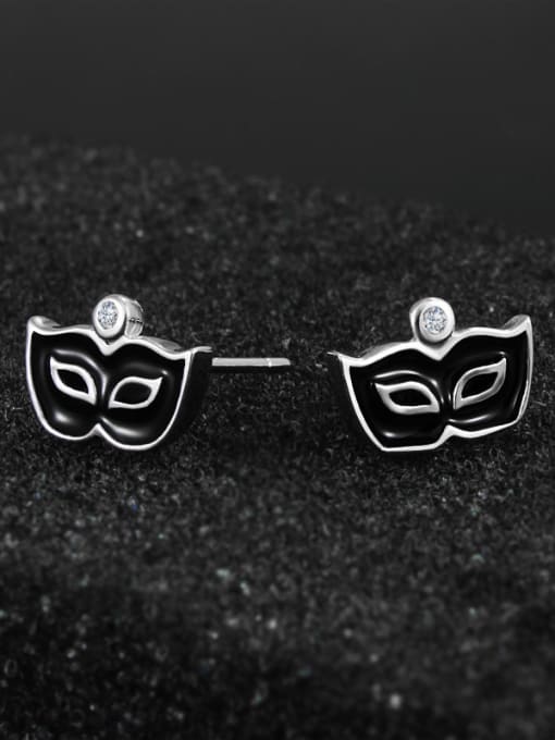 SANTIAGO Personalized Black Tiny Mask 925 Sterling Silver Stud Earrings 1