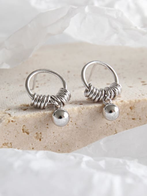 DAKA 925 Sterling Silver With Platinum Plated Simplistic Round Tassels Bead Stud Earrings 0