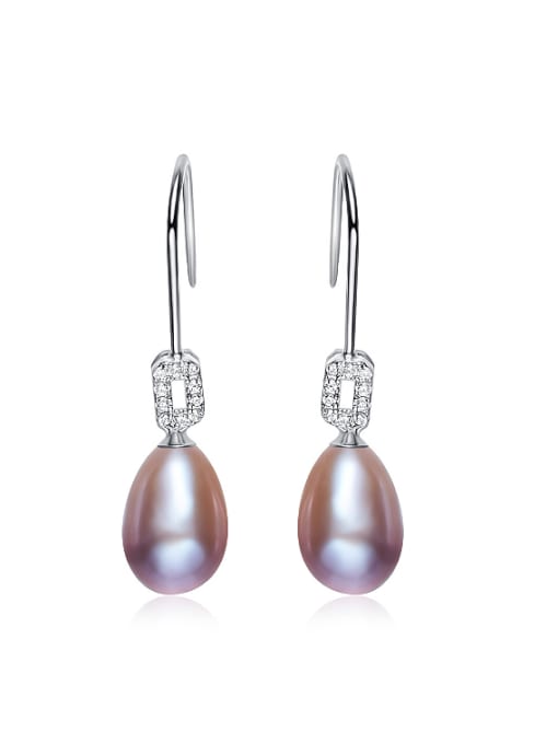 Purple Simple Water Drop Freshwater Pearl 925 Silver Earrings