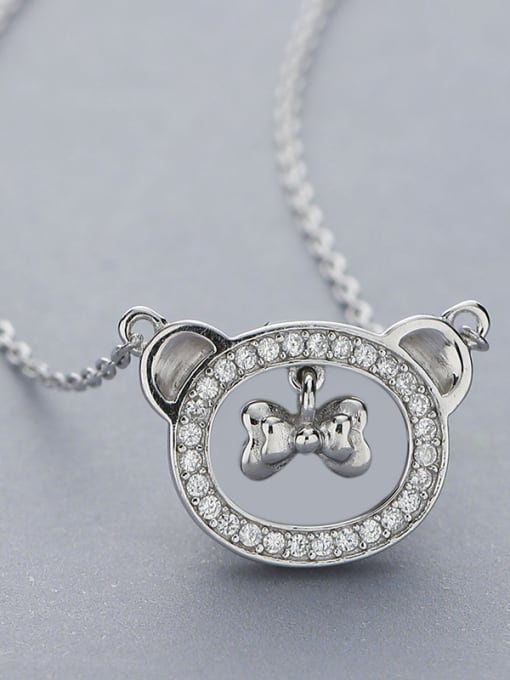 One Silver Cute Bear Bow Necklace 2