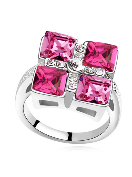 pink Exaggerated Square austrian Crystals Alloy Ring