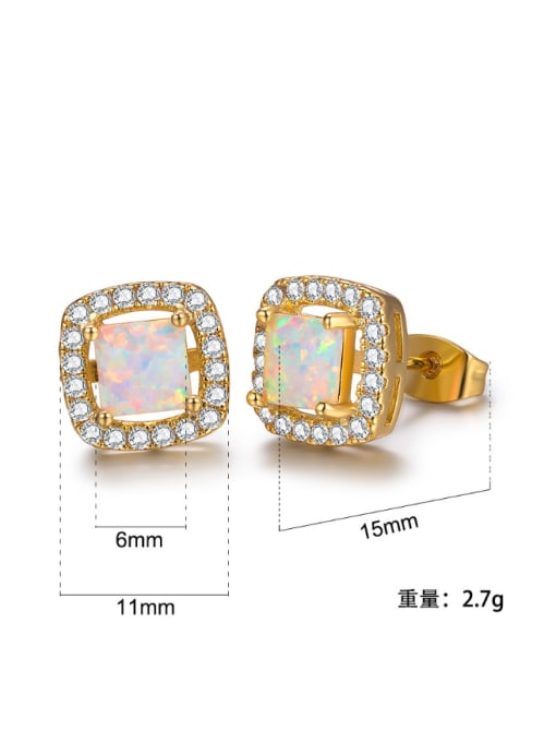 18 Carat Gold Geometric Shaped Opal Stones Classical Stud  Earrings