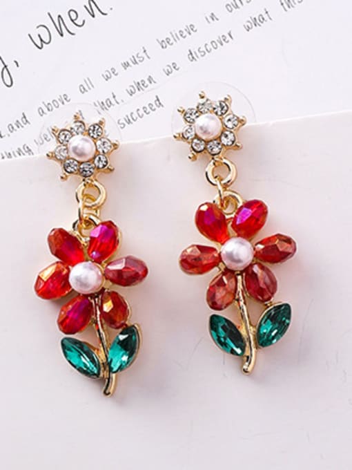 A Red Alloy With Glass stone Fashion Flower Drop Earrings