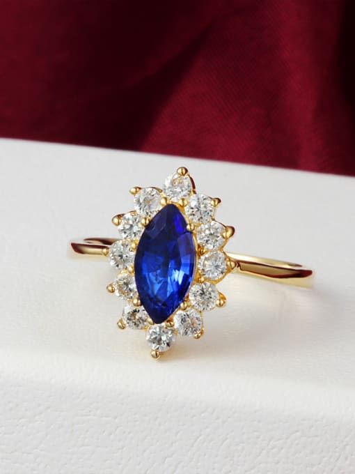 SANTIAGO Creative Blue Oval Shaped 18K Gold Plated Zircon Ring 1