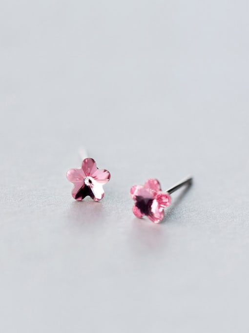 Rosh S925 silver pink crystal plum blossom studs stud Earring 0