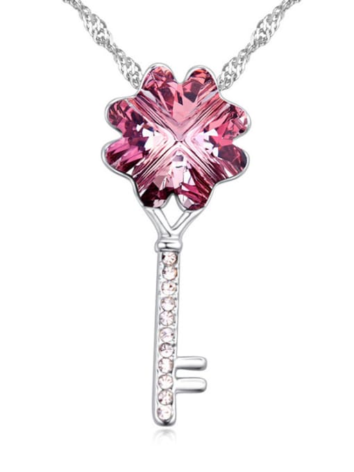 purple Personalized Flowery austrian Crystal Key Pendant Alloy Necklace