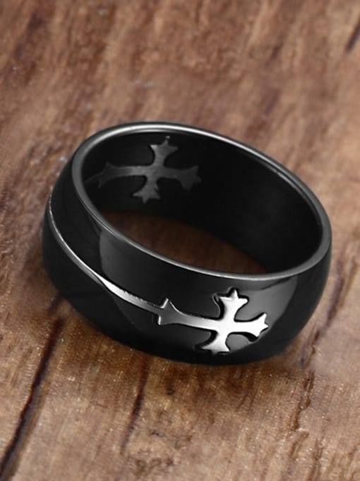 CONG Titanium With Gun Plated Personality Cross Men Rings 2