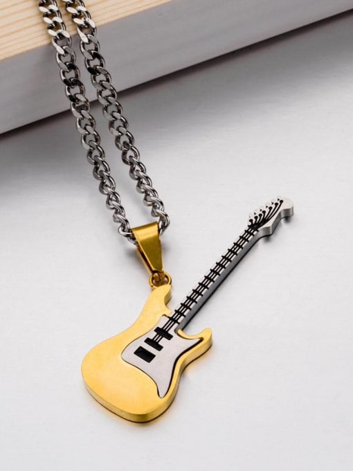 Golden Pendant With Chain Guitar Pendant Necklace Mens Black Stainless Steel Pendant