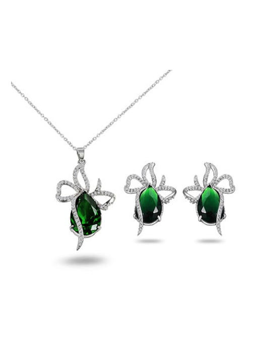 SANTIAGO Green Bowknot Shaped Zircon Two Pieces Jewelry Set 0