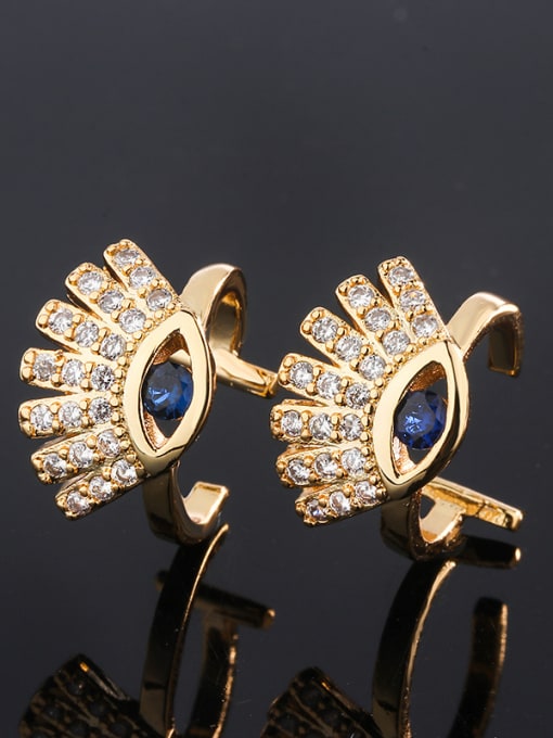blue Copper With Cubic Zirconia Fashion Evil Eye Stud Earrings