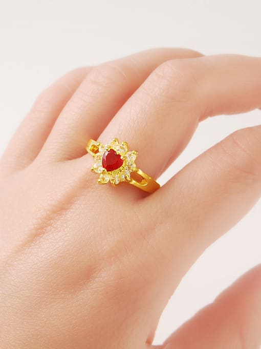 Yi Heng Da Women Trendy Red Flower Shaped Zircon Ring 1