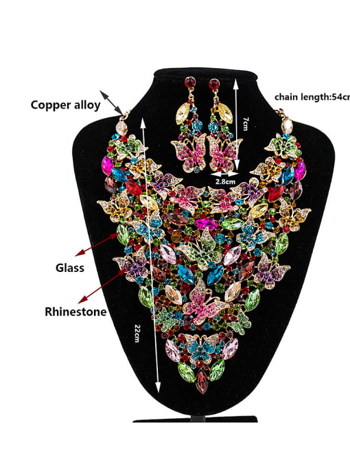 Lan Fu Butterflies Glass Rhinestones Two Pieces Jewelry Set 3
