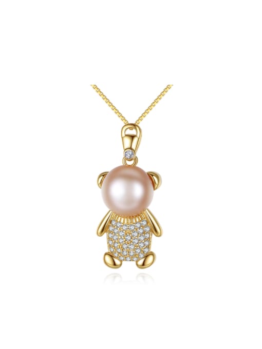 CCUI Sterling silver micro-inlaid zircon bear freshwater pearl necklace
