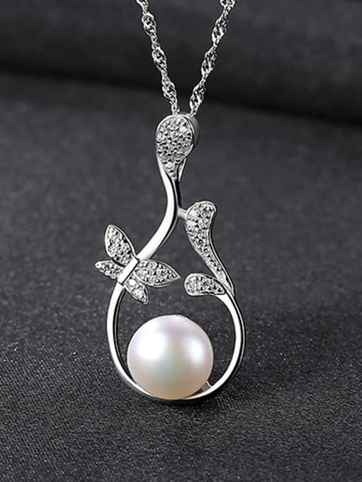 White Pure Silver Natural Freshwater Pearl water wave chain necklace