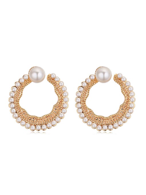 QIANZI Personalized White Imitation Pearls Gold Plated Round Earrings 0