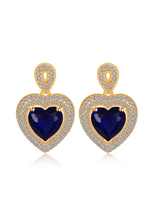Blue 2018 Copper Alloy 18K Gold Plated Fashion Heart-shaped Zircon stud Earring